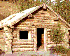 Photographic representation of the log cabin that once was used as a school in Palmetto